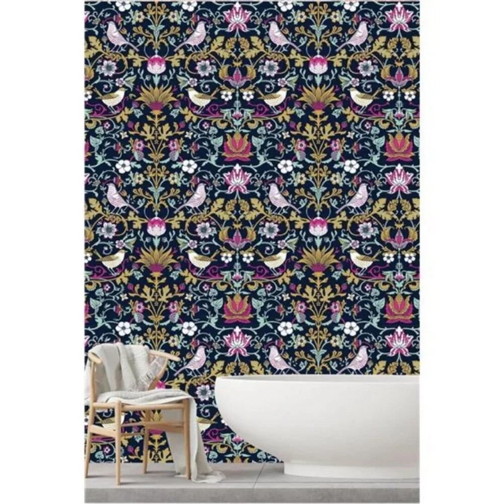 Vintage William Morris Victorian Peel and Stick Botanical Wallpaper Birds